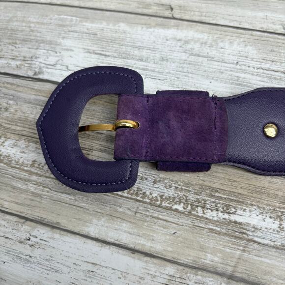 VTG Loring & Paige Suede Belt Sz ML Purple Gold Chunky Chainlink Adjustable 80s - Picture 8 of 12